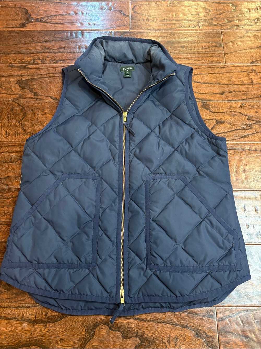 J. Crew Quilted Navy Down-Style Vest with Gold Zipper